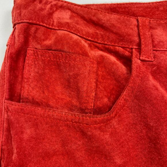 Chico's Design Suede Leather Pants Orange Straight Leg High Rise Size 12 (2.5) - Picture 4 of 12